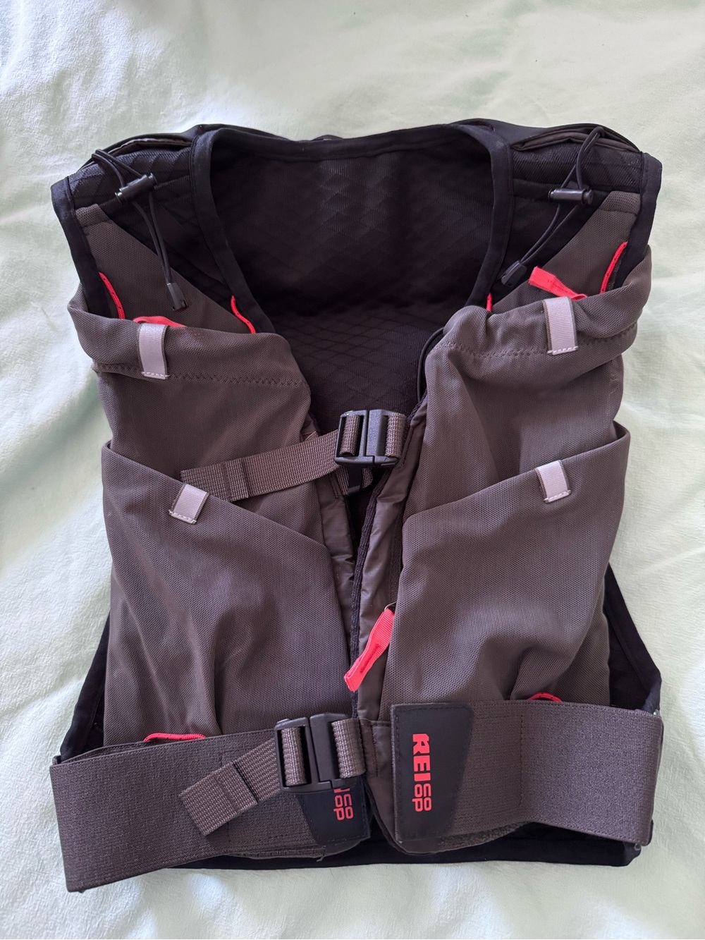 REI Gray and Black Performance Vest with Red Accents